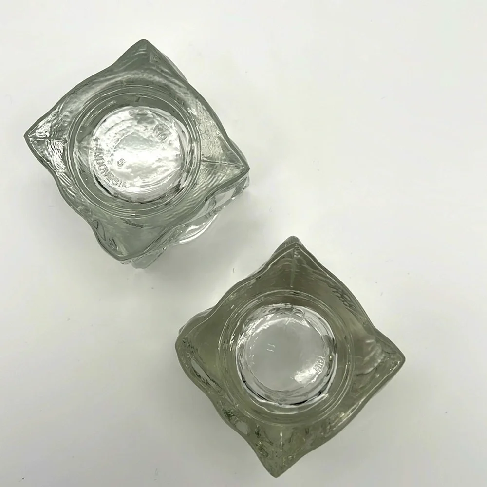 KIG Indonesia Heavy Ice Cube Square Crystal Votive Candle Holders (Set of 2)
